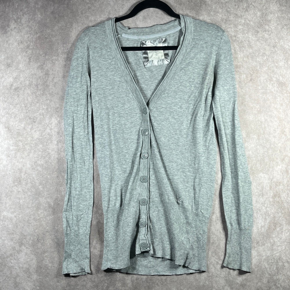 Vintage Aerie Cardigan Sweater Womens Small Gray Knit Button Front V-Neck Y2K